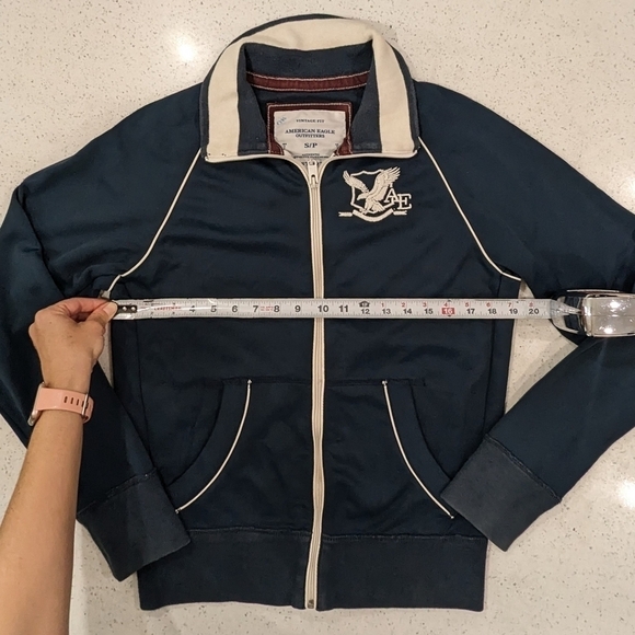 American Eagle Outfitters Men Vintage Retro Fit Dark Blue Sweatshirt Full Zip S - Picture 3 of 11